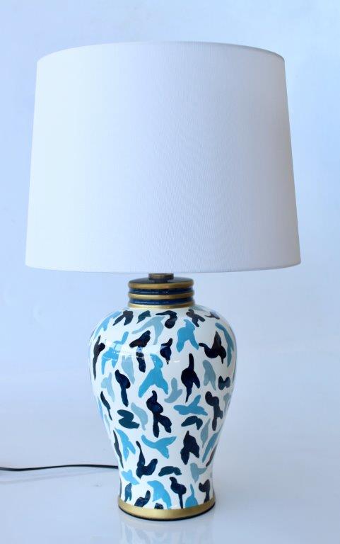Navy & Blue Design Lamp Base With Off White Shade